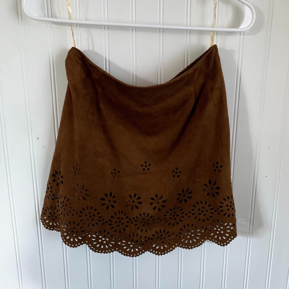 Faux Suede Laser Cut Mini Skirt, S